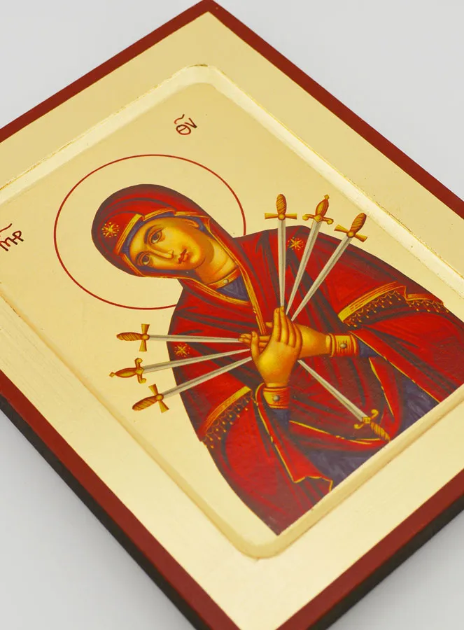 Byzantine Icon Our Lady of the Seven Sorrows - 17 cm (pic 3)