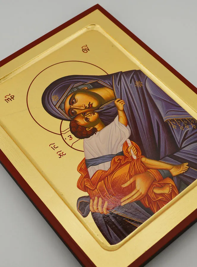 Byzantine Icon Mother of God of Comfort Blue Veil - 22 cm (pic 3)