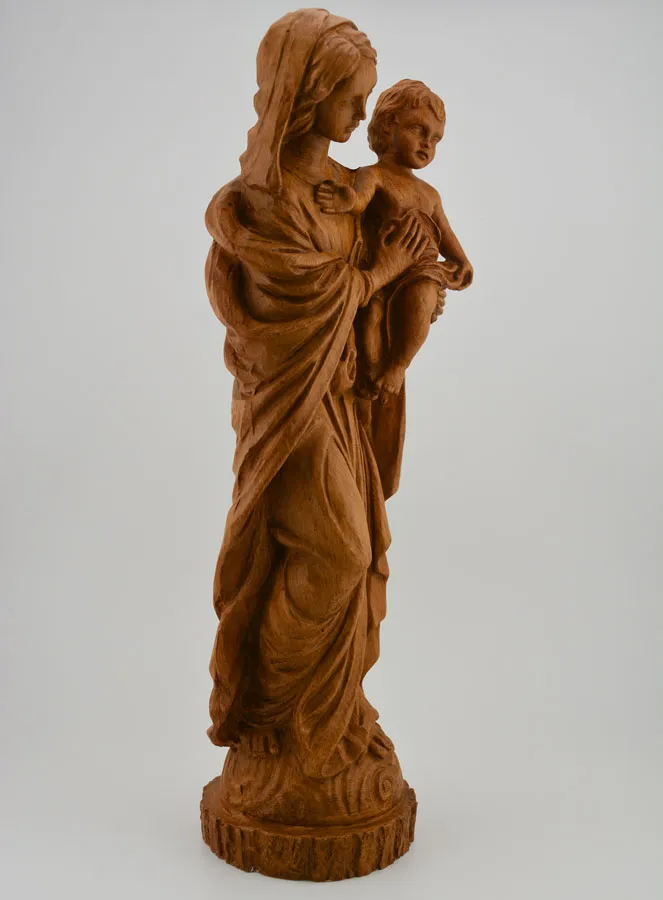 Holy Virgin Mary with Baby Jesus Statue - Wood Tone - 30 cm (pic 3)