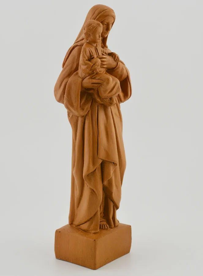 Holy Virgin Mary with Baby Jesus Statue - Wood Tone - 16 cm (pic 3)