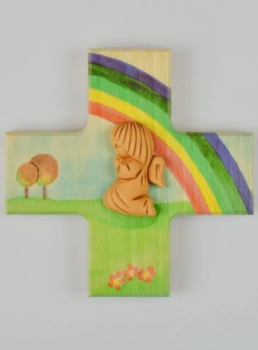 Child Wood Cross - Carved Angel Protector of my Day - 12 cm (pic 2)