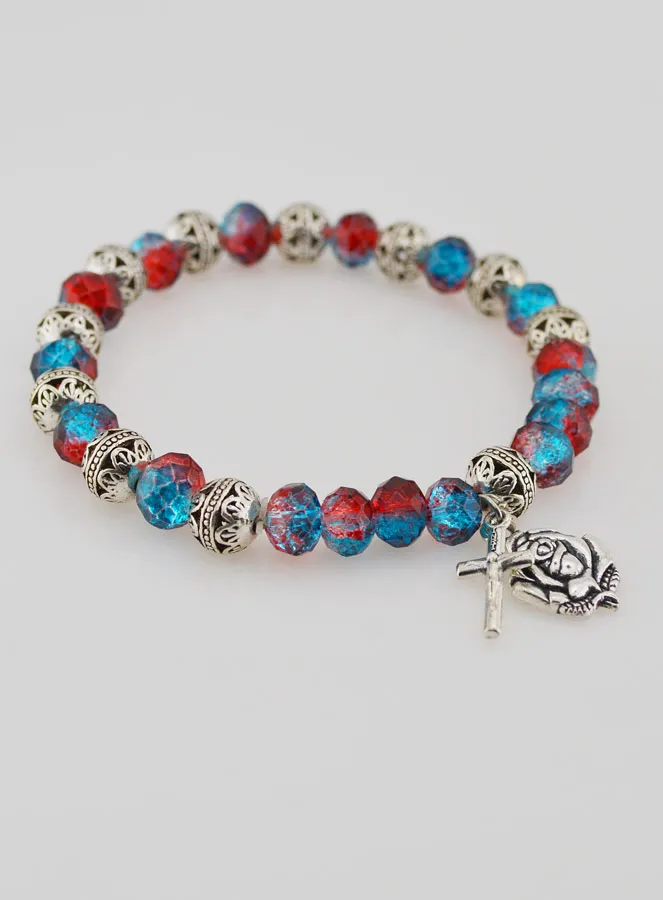 Crystal Beads & Silver Beads Decade Rosary Bracelet (pic 3)