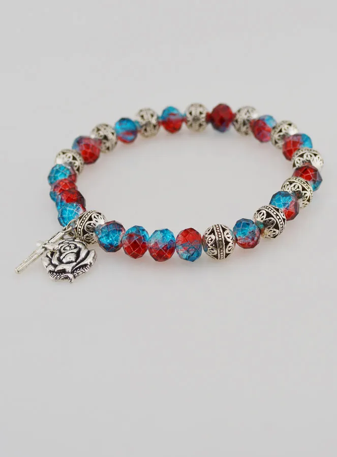 Crystal Beads & Silver Beads Decade Rosary Bracelet (pic 4)