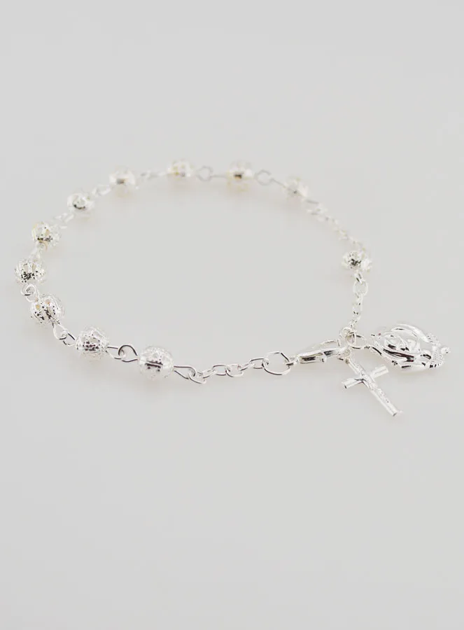 Silver Beads Decade Rosary Bracelet 6 mm (pic 3)