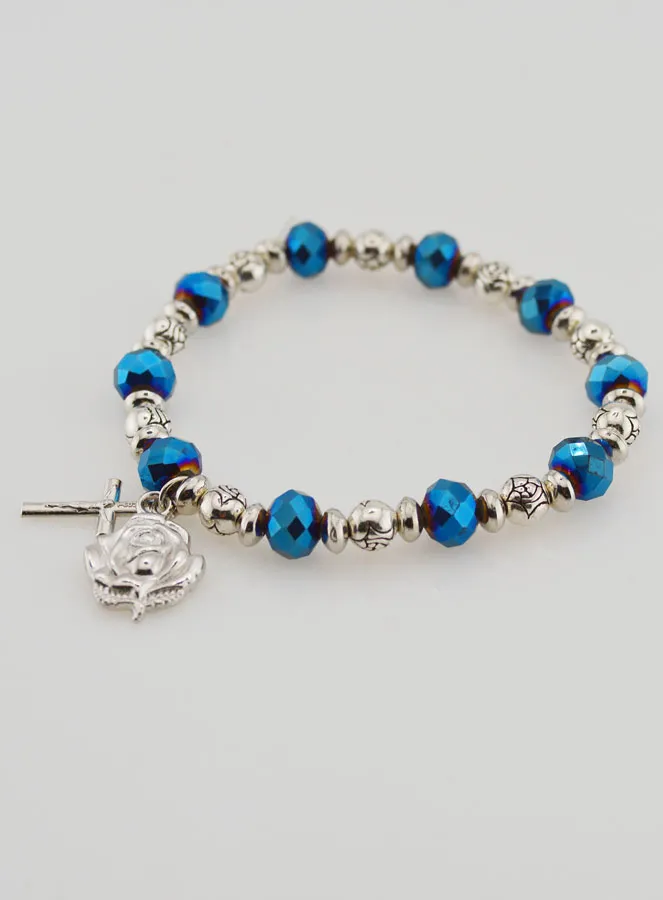 Blue Crystal Beads & Silver Zircons Decade Bracelet (pic 3)