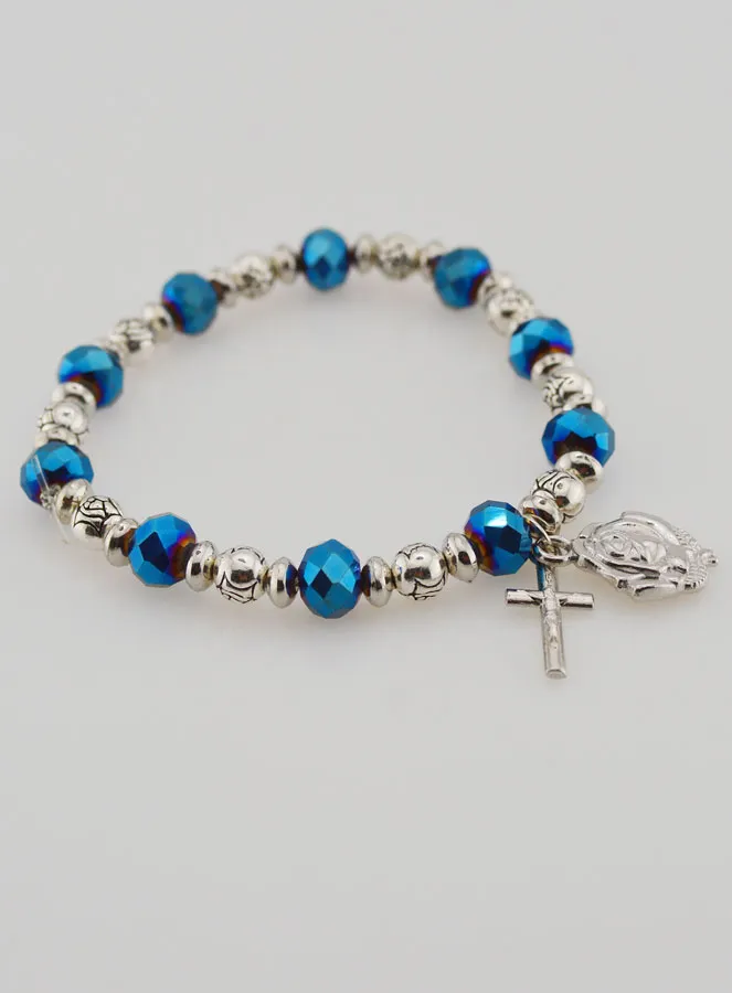 Blue Crystal Beads & Silver Zircons Decade Bracelet (pic 4)