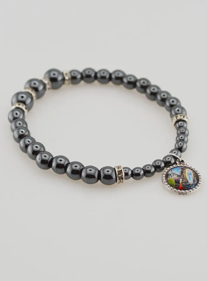 Hematite Beads & Black Crystal Decade Rosary Bracelet (pic 3)