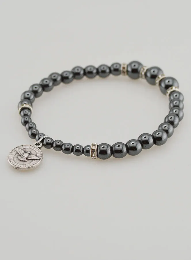 Hematite Beads & Black Crystal Decade Rosary Bracelet (pic 4)