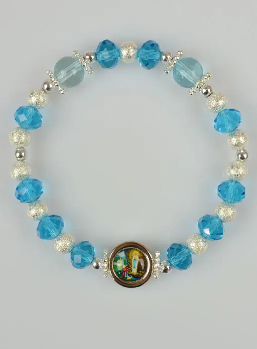 Glass Beads Medal of Lourdes Religious Bracelet (pic 2)