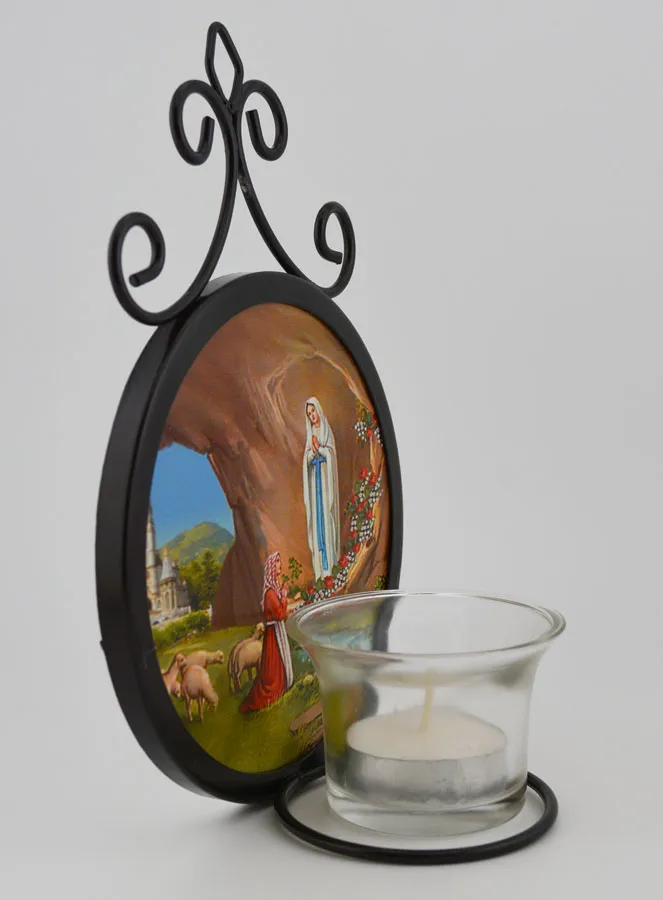 Candleholder Our Lady of Lourdes and Basilica - 18 cm (pic 3)