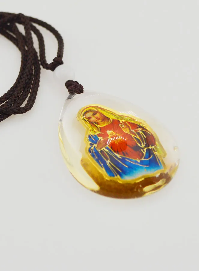 Glass Drop Medal - Sacred Heart of Mary - on Cordon (pic 3)