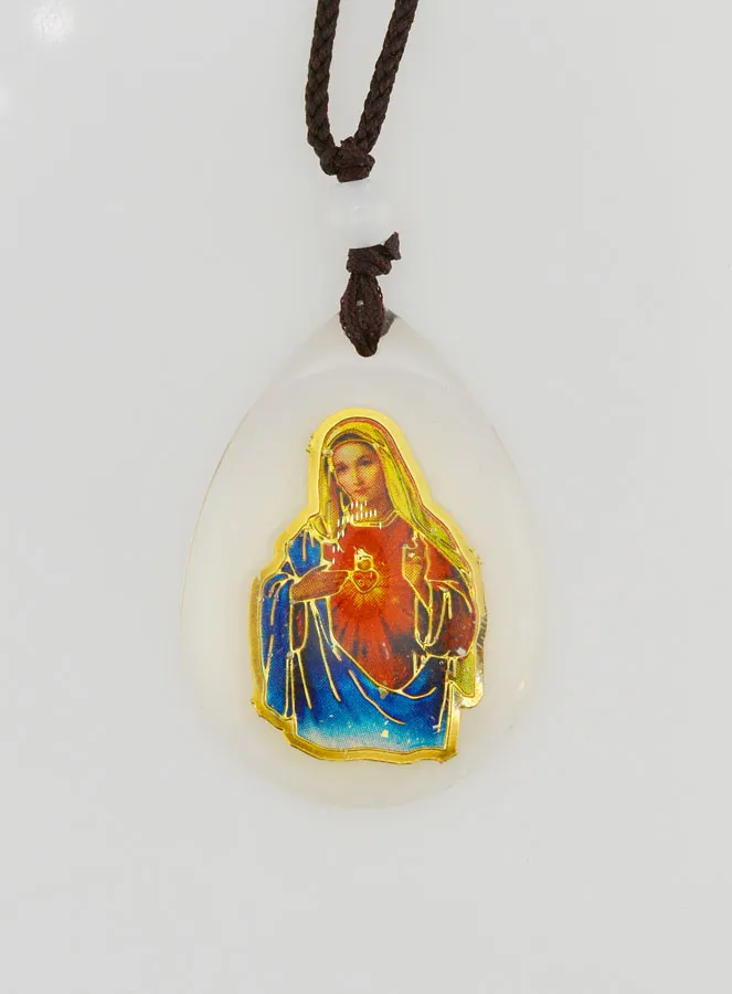 Glass Drop Medal - Sacred Heart of Mary - on Cordon (pic 4)