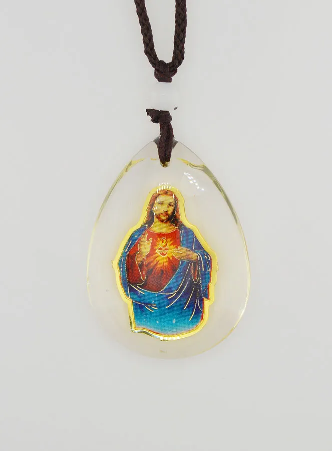 Glass Drop Medal - Sacred Heart of Jesus - on Cordon (pic 4)
