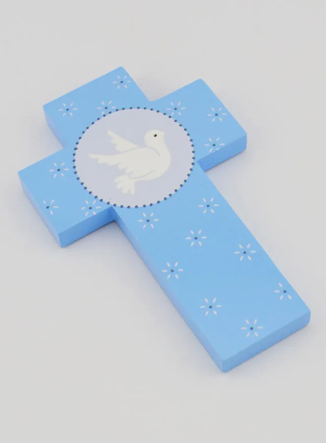 Holy Spirit Dove Child Blue Wood Cross - 12 cm (pic 3)
