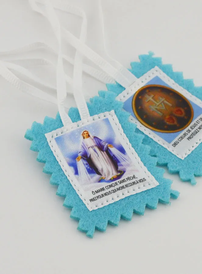 Blue Fabric Our Lady of Miracles Scapular - 5cm (pic 3)