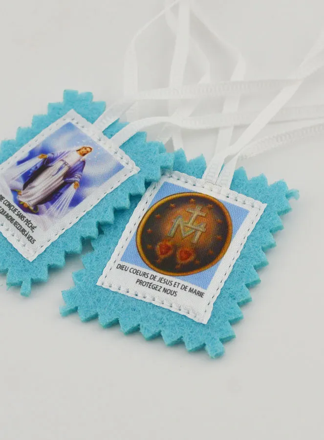 Blue Fabric Our Lady of Miracles Scapular - 5cm (pic 4)