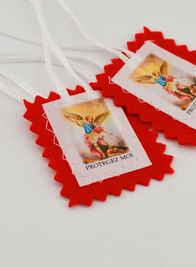Red Fabric Saint Michael Archangel Scapular - 5cm (pic 3)