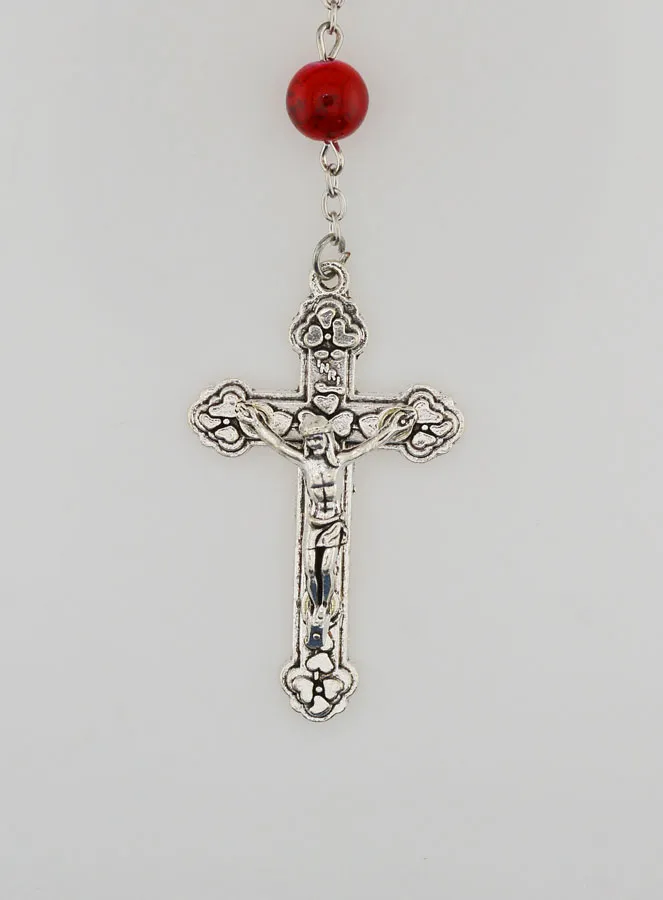 Stylish Lourdes Rosary with Red Imitation Stone Beads - 8mm (pic 3)
