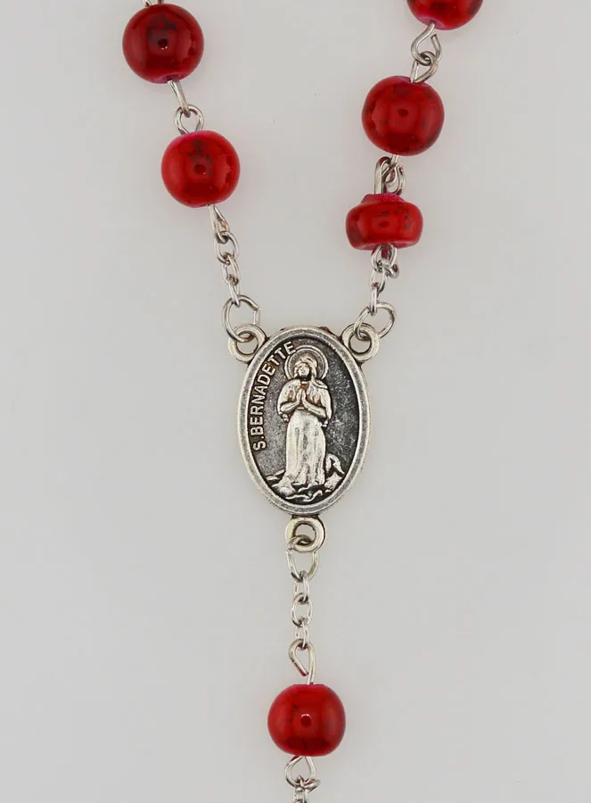 Stylish Lourdes Rosary with Red Imitation Stone Beads - 8mm (pic 4)