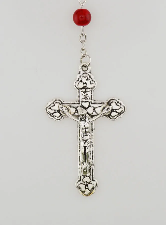 Lourdes Fashion Rosary - Garnet Red Mother of Pearl -60cm (pic 3)