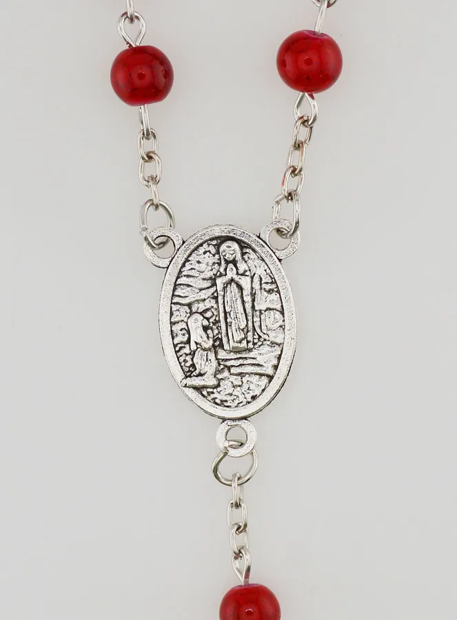 Lourdes Fashion Rosary - Garnet Red Mother of Pearl -60cm (pic 4)