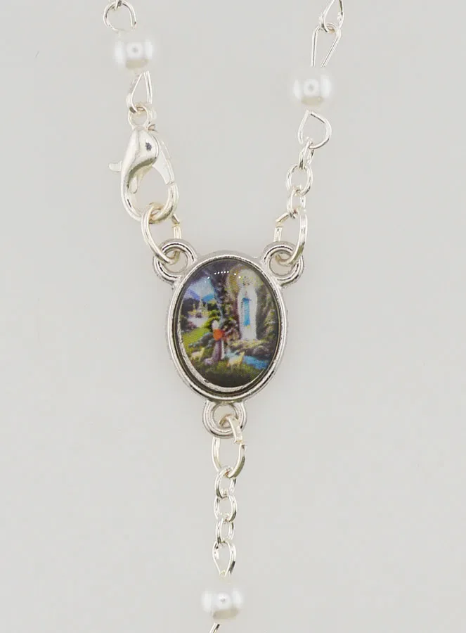 Lourdes Rosary with Pearlescent White Pearls and Clasp (pic 4)