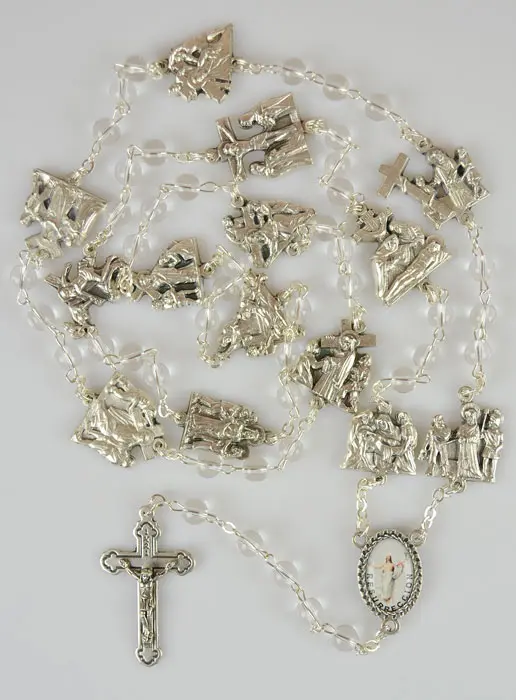 Stations of the Cross Lourdes Rosary with Crystal Pearls -70cm (pic 2)