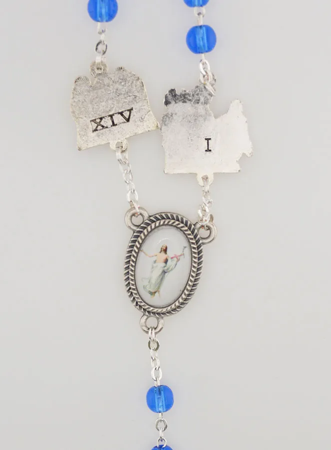 Stations of the Cross Lourdes Rosary with Blue Crystal Pearls (pic 4)