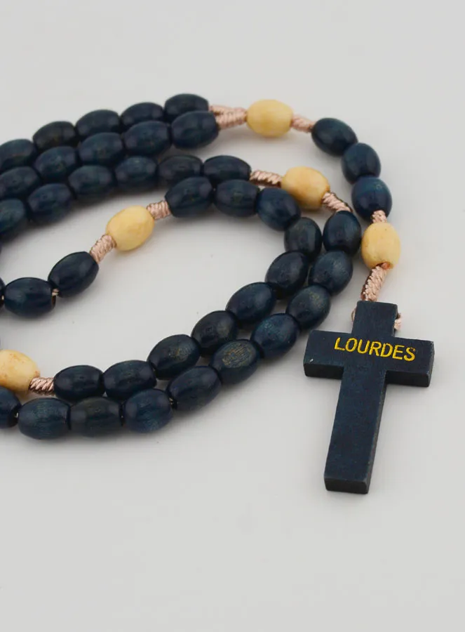 Wooden Rosary with Dark Blue and White Beads - 50cm (pic 3)