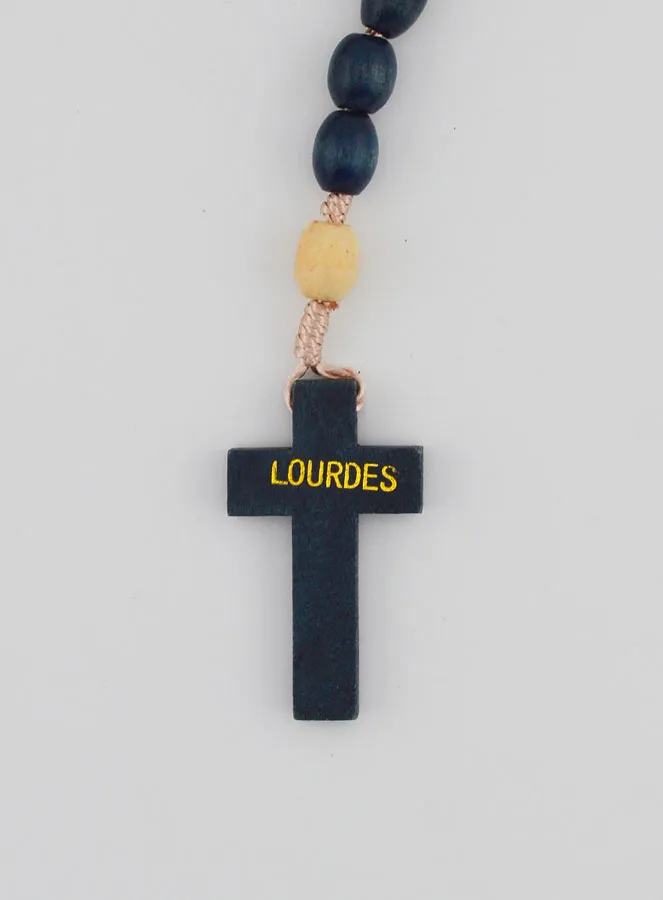 Wooden Rosary with Dark Blue and White Beads - 50cm (pic 4)