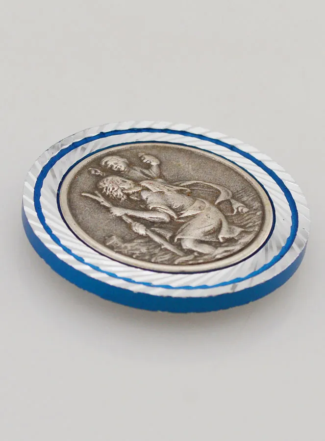 Saint Christopher Silvery Car Badge with Blue Border - 3,5 cm (pic 3)