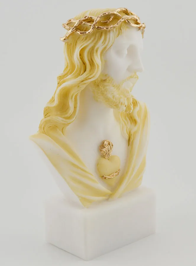Sacred Heart of Jesus Christ Crowned with Thorns Alabaster Bust Statue - 14cm (pic 3)