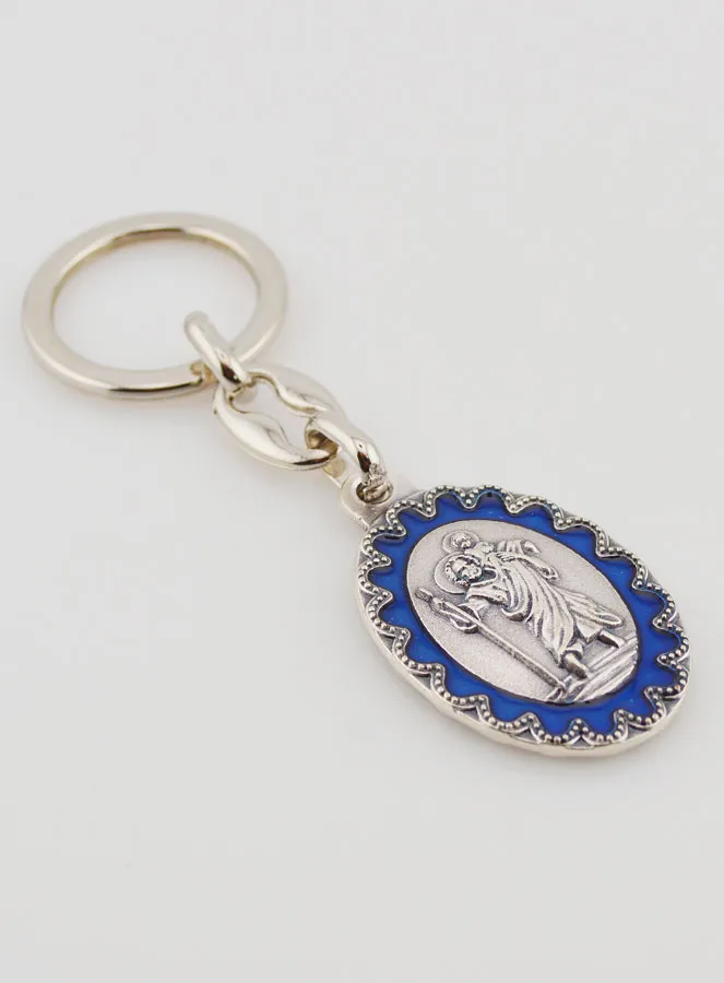 Saint Christopher Key Chain - Blue Enameled Metal - 4 cm (pic 3)