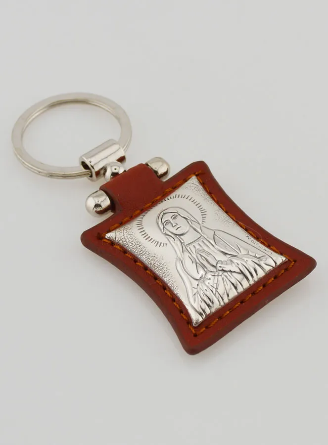 Our Lady of Lourdes Brown Leather Key Chain & Silver Medal (pic 3)