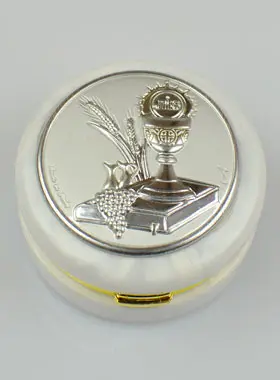 Holy Eucharist Pyx - Silver Medal & Mother of Pearl Box (pic 1)