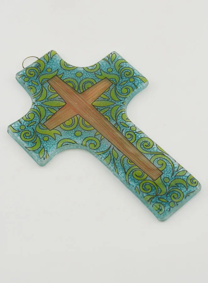 Modern Flowery Pattern Glass Cross - 12 cm (pic 3)