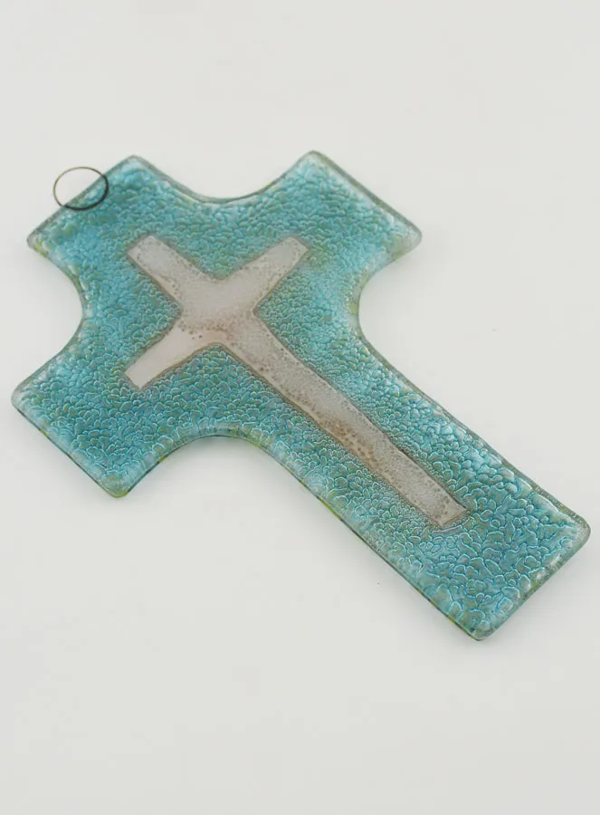 Modern Flowery Pattern Glass Cross - 12 cm (pic 4)