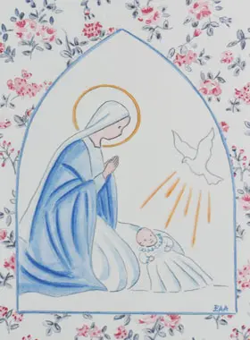 Baptism Card - Holy Virgin Mary with Dove (pic 1)