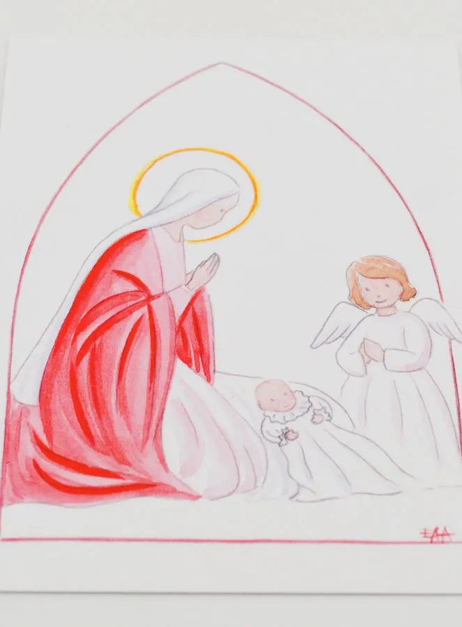 Baptism Card - Virgin Mary & Guardian Angel - White (pic 2)