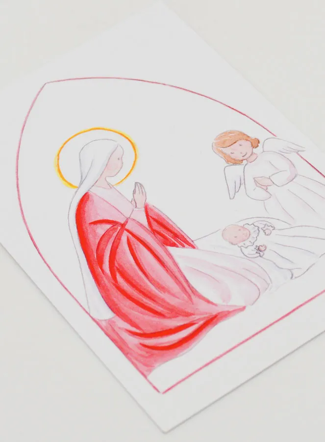 Baptism Card - Virgin Mary & Guardian Angel - White (pic 3)