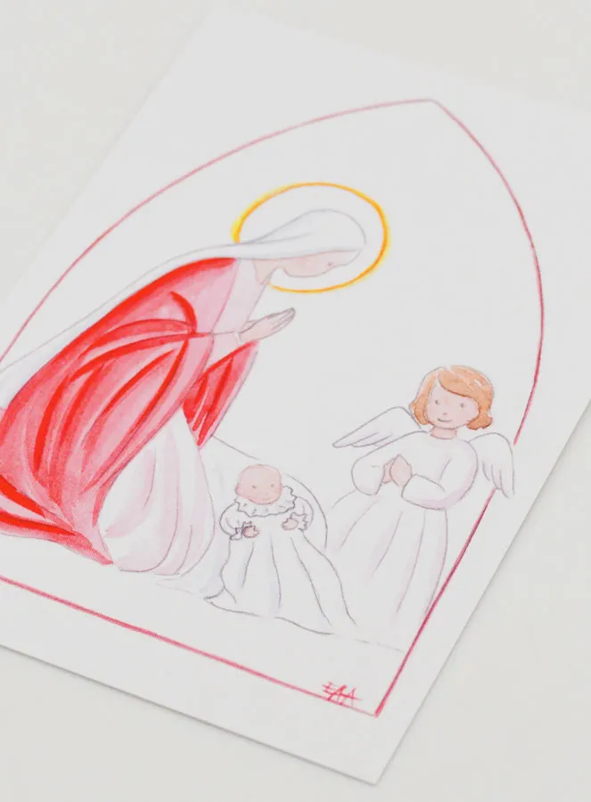 Baptism Card - Virgin Mary & Guardian Angel - White (pic 4)