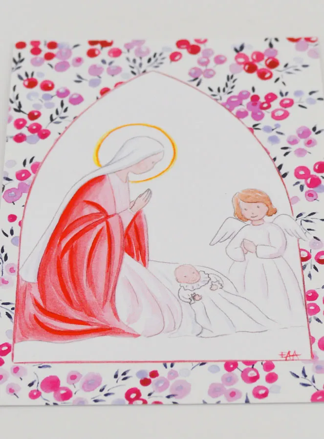 Baptism Card - Virgin Mary & Guardian Angel - Fushia Currants (pic 2)