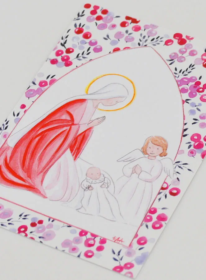 Baptism Card - Virgin Mary & Guardian Angel - Fushia Currants (pic 4)