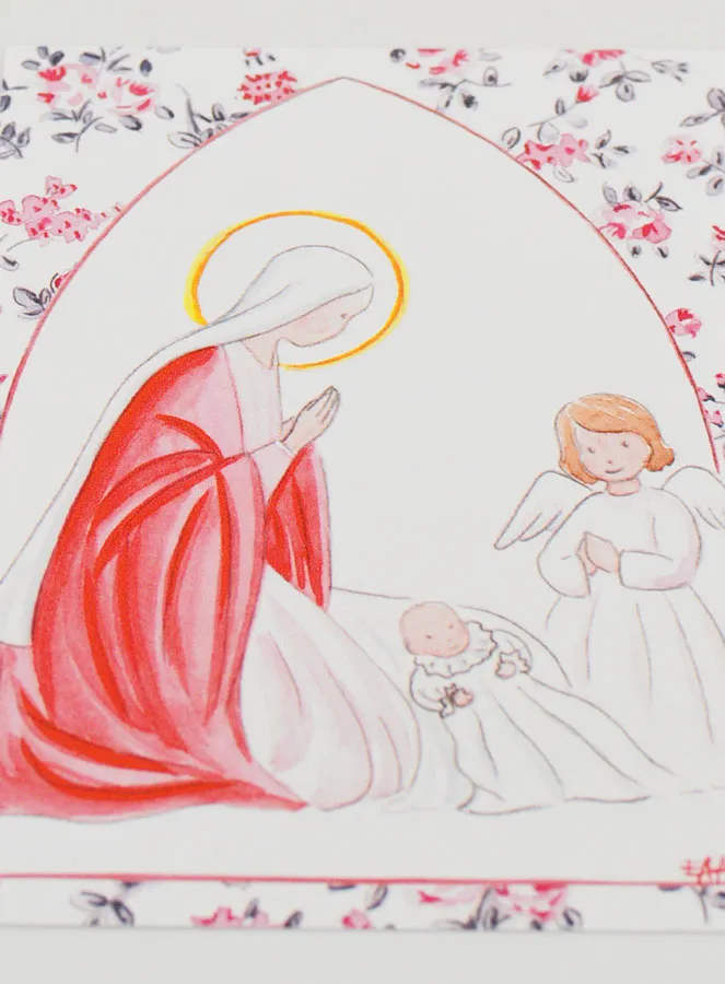 Baptism Card - Virgin Mary & Guardian Angel - Roses (pic 2)