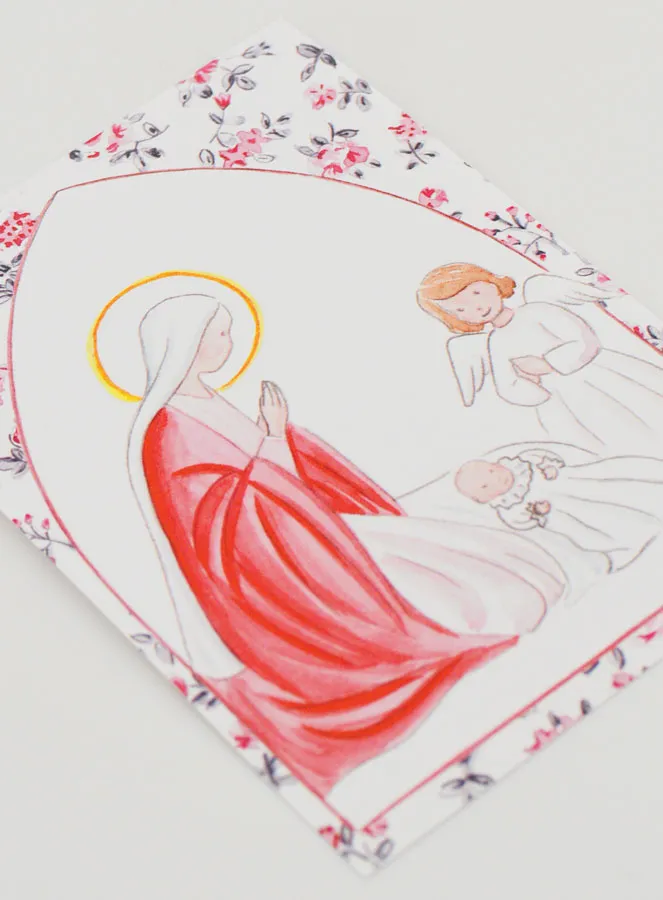 Baptism Card - Virgin Mary & Guardian Angel - Roses (pic 3)