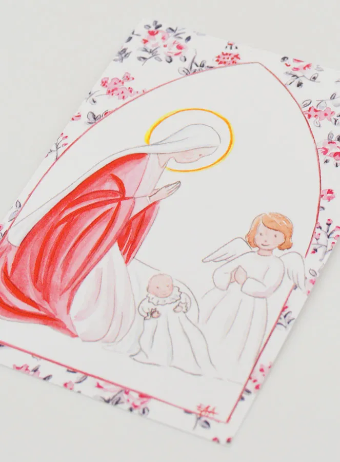 Baptism Card - Virgin Mary & Guardian Angel - Roses (pic 4)