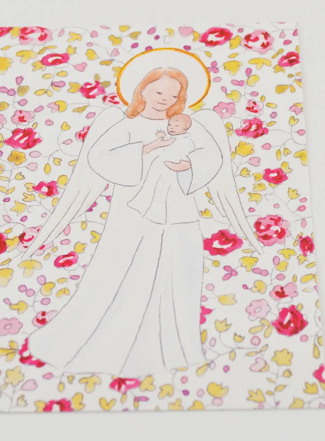 Baptism Card - Protective Guardian Angel - Pink. (pic 2)