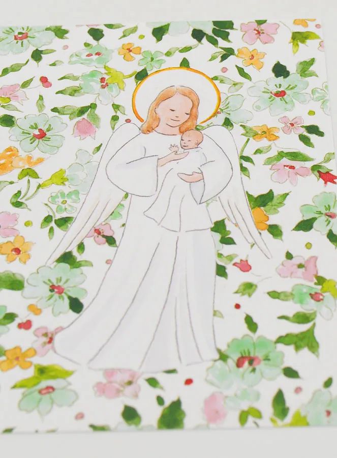 Baptism Card - Protective Guardian Angel - Green (pic 2)