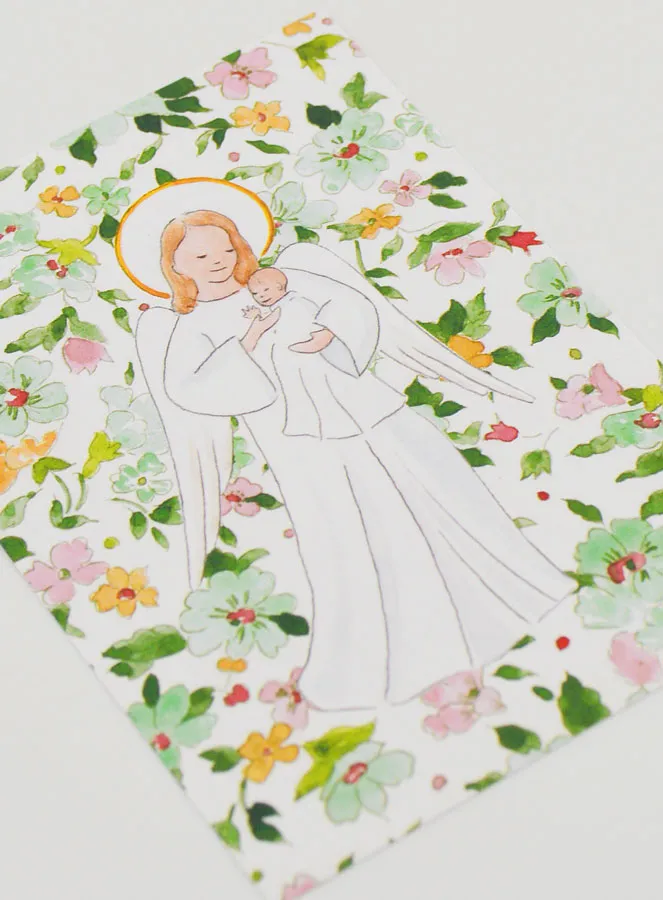 Baptism Card - Protective Guardian Angel - Green (pic 3)