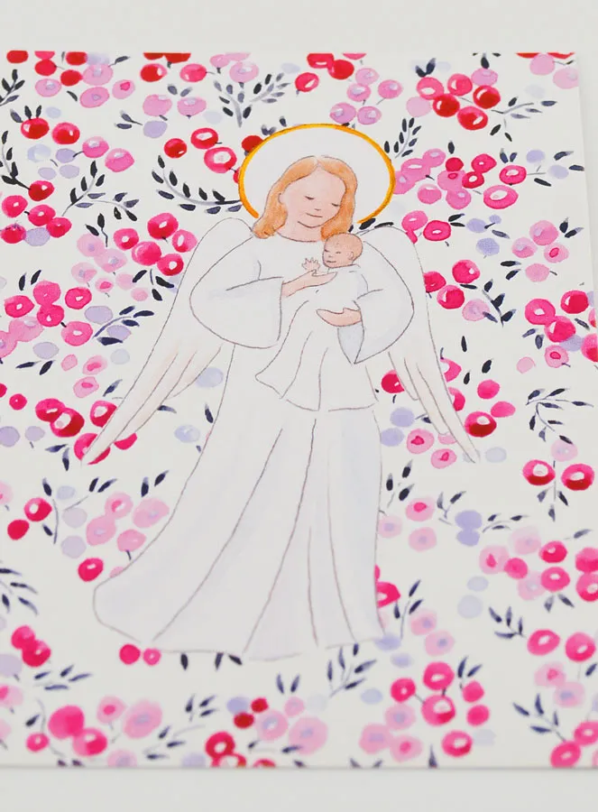 Baptism Card - Protective Guardian Angel - Fushia Currants (pic 2)